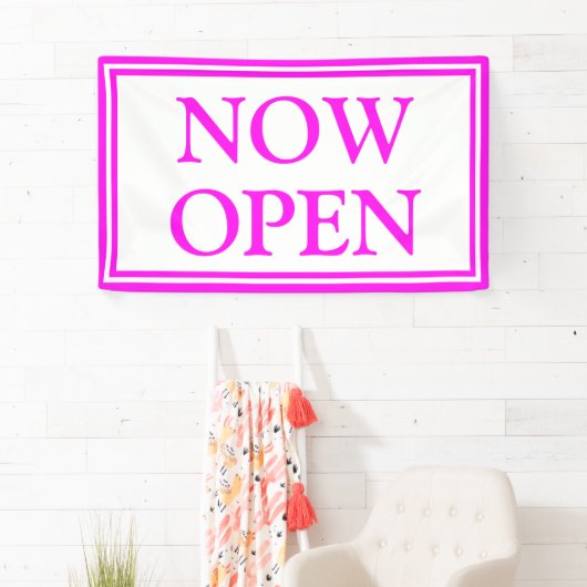 Helles Neon Pink White Business jetzt eröffnet Banner (Insitu)