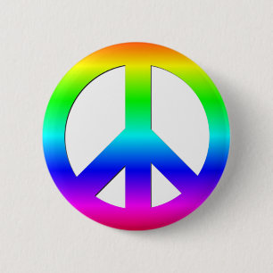 Helles Neonfriedenssymbol des regenbogen-CND auf Button