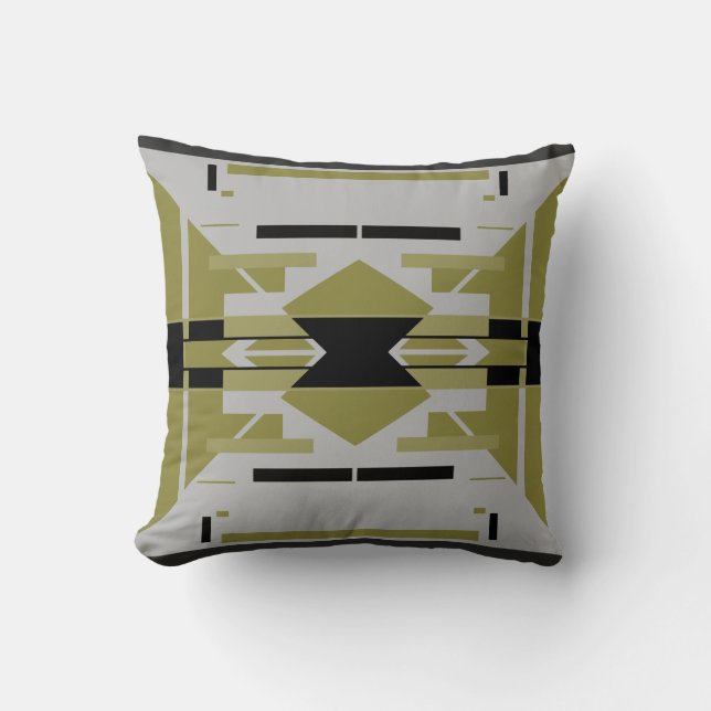 Helles Olive Black Gray Abstrakt Symmetrisches Mot Kissen (Vorderseite)