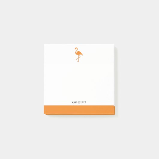 Helles Orange auf weißem Flamingo & Border mit Nam Post-it Klebezettel (Vorderseite)