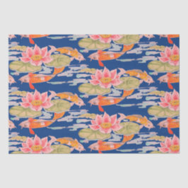 Helles Orange Koi Fisch Rosa Blume Dunkelblaues Wr Seidenpapier