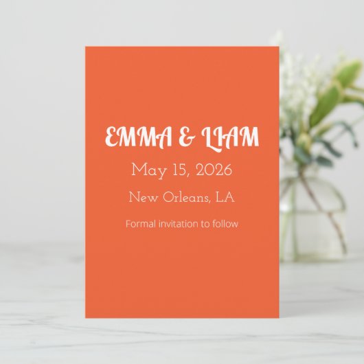 Helles Orange Minimalistisches Solid Background Save The Date (Stehend Vorderseite)