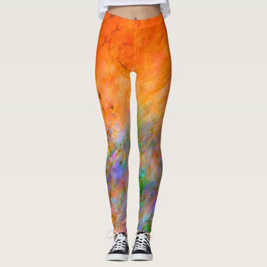 Helles Orange mit grün, blau und Lila gestrichen Leggings (Vorderseite)
