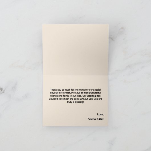 Helles Orange & Pink Retro Budget Foto Hochzeit Dankeskarte (Innenseite)