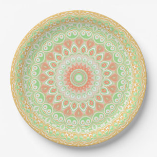 Helles Orange und Grün Sommer Kaleidoskop Pappteller