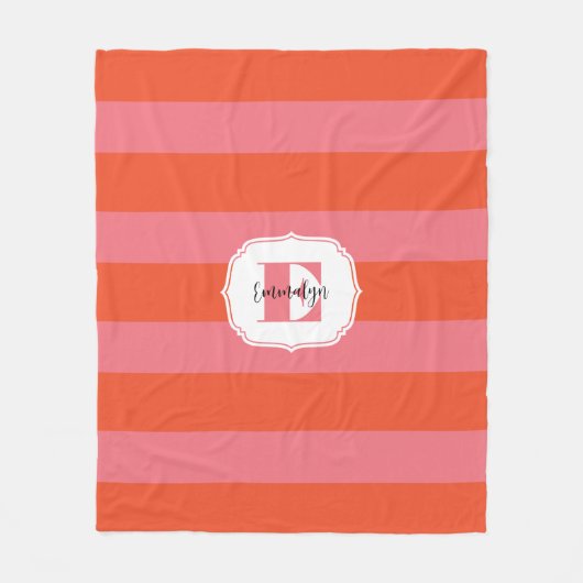 Helles Orange und rosa Monogramm Streifen Fleecedecke (Vorderseite)