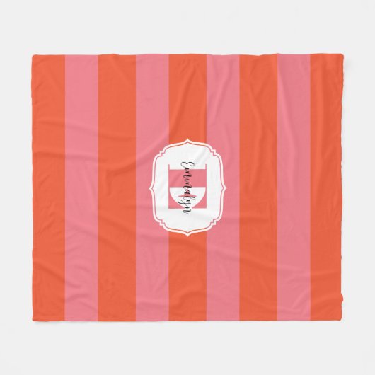 Helles Orange und rosa Monogramm Streifen Fleecedecke (Vorderseite (Horizontal))