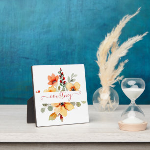 Helles orange Wasserfarbe floral personalisiert   Fotoplatte