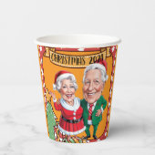 Helles Orange Weihnachtskarikaturenpaar Pappbecher (Rückseite)