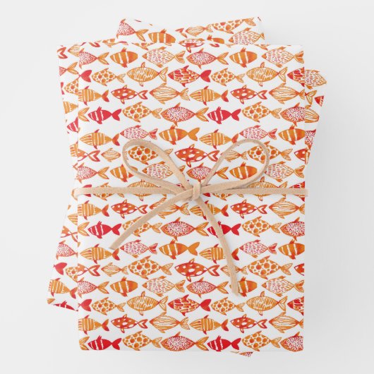 Helles Orangefarbenes Fischmuster Geschenkpapier Set (Beispiel)