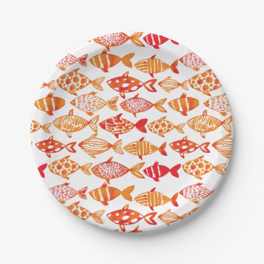 Helles Orangefarbenes Fischmuster Pappteller (Vorderseite)