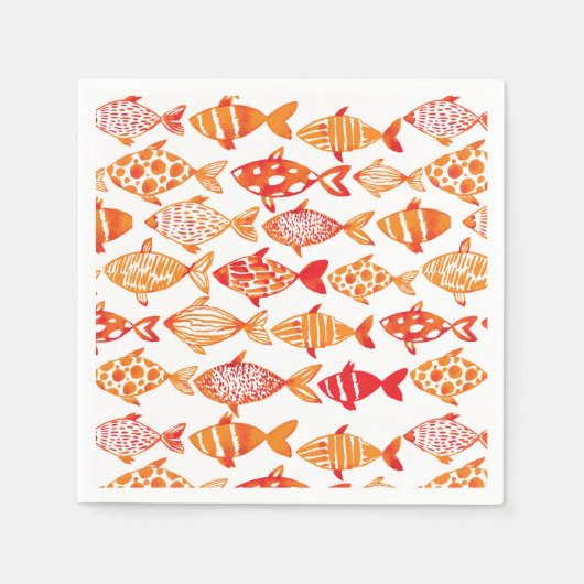 Helles Orangefarbenes Fischmuster Serviette (Vorderseite)