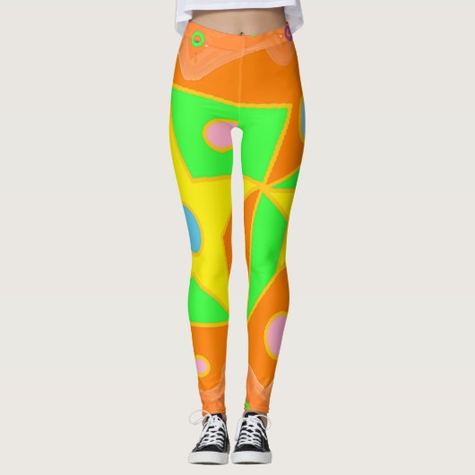 Helles orangefarbenes Grün und gelbes Design Leggings (Vorderseite)
