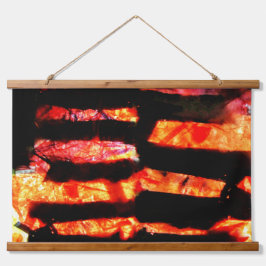 Helles orangefarbenes Holzklappenband, Streifen Wandteppich Mit Holzrahmen