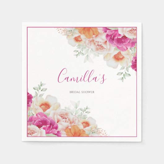 Helles orangefarbenes und rosafarbenes Blumenpapie Serviette (Vorderseite)