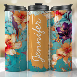 Helles Orchid floral Name benutzerdefinierten Gesc Thermosbecher