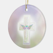 Helles Pastellperlenkreuz mit Herzen und Engel Keramikornament (Links)