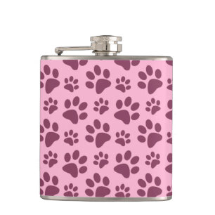 Helles Pastellrosa-Hundetatzen-Druckmuster Flachmann