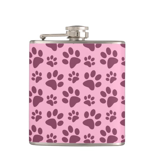 Helles Pastellrosa-Hundetatzen-Druckmuster Flachmann (Vorderseite)