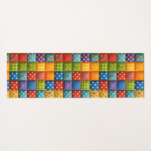 Helles Patchwork Quilt Design in Regenbogenfarben Yogamatte (Rückseite (Horizontal))
