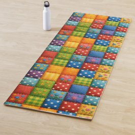 Helles Patchwork Quilt Design in Regenbogenfarben Yogamatte
