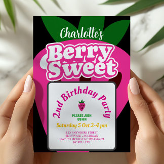 Helles Pink Erdbeere Berry Süßer Geburtstag Einladung