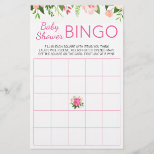 Helles Pink Floral Baby Dusche Bingo Spiel