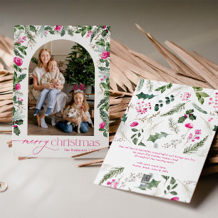 Helles Pink & Greenery Arch Foto Frohe Weihnachten