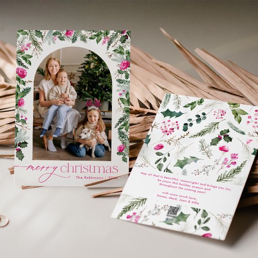 Helles Pink & Greenery Arch Foto Frohe Weihnachten