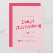 Helles Pink | Moderne Retro jedes Alters Geburtsta Einladung (Vorne/Hinten)