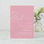Helles Pink | Simple Heart 'It's a Girl' Baby Show Einladung (Stehend Vorderseite)