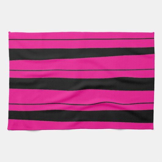 Helles Pink und schwarzes gestreiftes Muster Geschirrtuch (Horizontal)