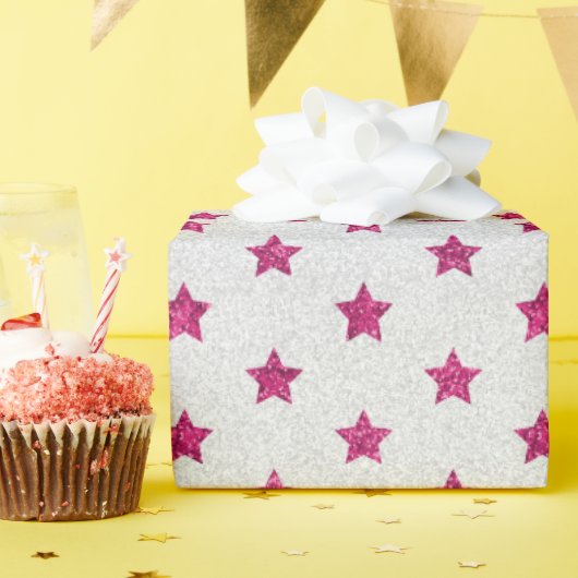 Helles Pink & White Imitate Glitzer Star Pattern Geschenkpapier (Geburtstagsparty)