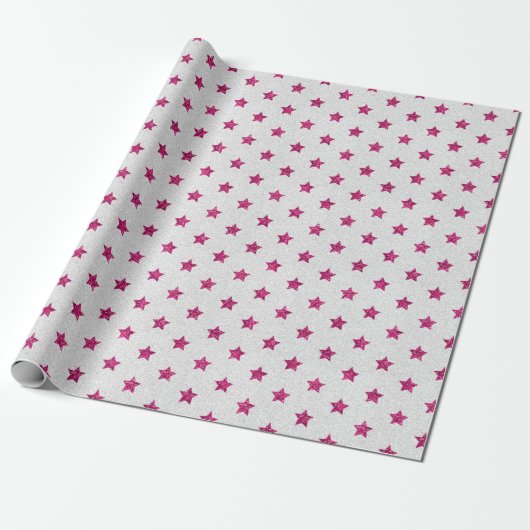 Helles Pink & White Imitate Glitzer Star Pattern Geschenkpapier (Ungerollt)