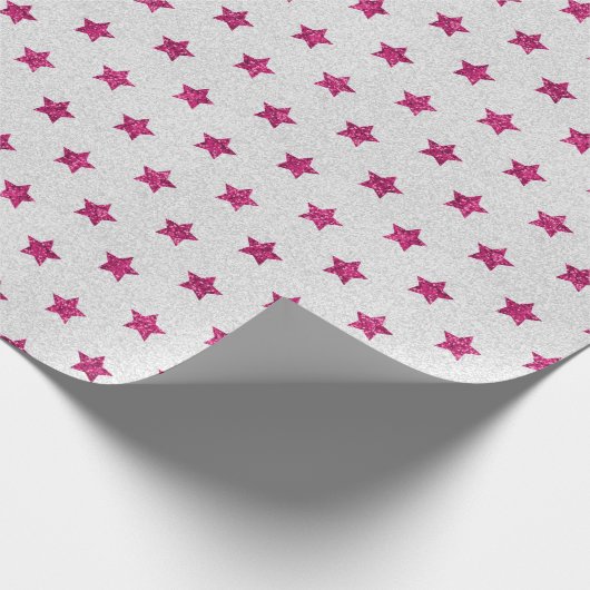 Helles Pink & White Imitate Glitzer Star Pattern Geschenkpapier (Ecke)