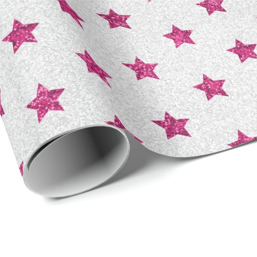 Helles Pink & White Imitate Glitzer Star Pattern Geschenkpapier (Rolleneckpunkt)