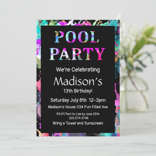 Helles Pool Party Geburtstag, Einladung (Stehend Vorderseite)
