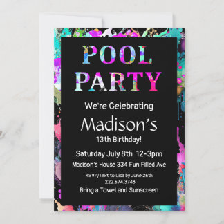 Helles Pool Party Geburtstag, Einladung