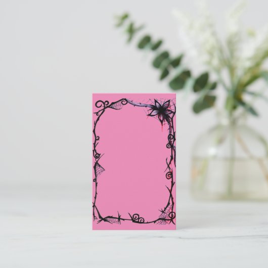 Helles Pulver Rosa mit Goth Scroll Schwarze Rose Visitenkarte (Stehend Vorderseite)