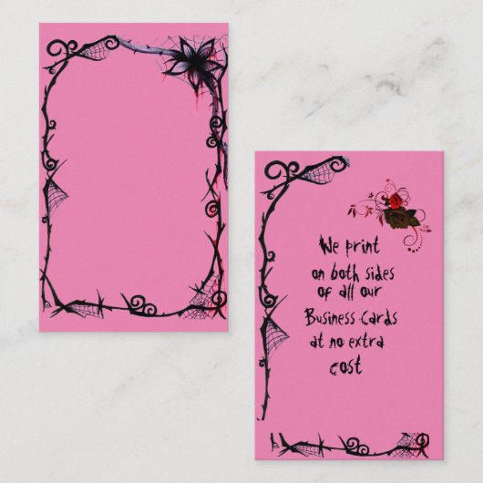 Helles Pulver Rosa mit Goth Scroll Schwarze Rose Visitenkarte (Vorne/Hinten)