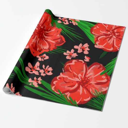 Helles Red Floral Christmas Design Geschenkpapier (Ungerollt)