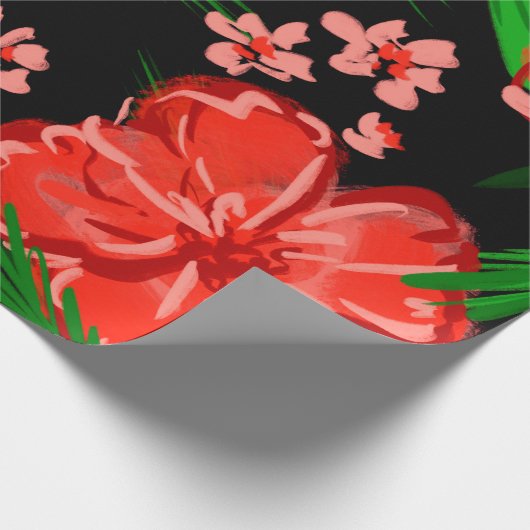Helles Red Floral Christmas Design Geschenkpapier (Ecke)