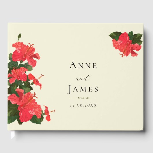 Helles Red Hibiskus Blume Gästebuch (Vorderseite)