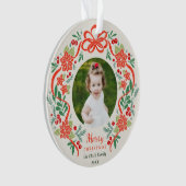 Helles Red Poinsettia und Grünes Weihnachtsfest Fo Ornament (Vorderseite)