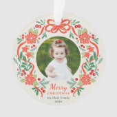 Helles Red Poinsettia und Grünes Weihnachtsfest Fo Ornament (Vorderseite)