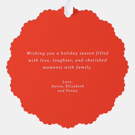 Helles Red Poinsettia und Grünes Weihnachtsfest Fo Ornament Karte (Rückseite)