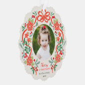 Helles Red Poinsettia und Grünes Weihnachtsfest Fo Ornament Karte (Rechts)