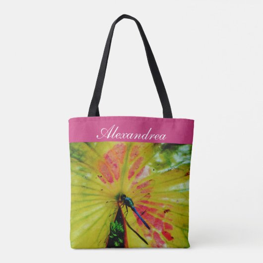 Helles Regenbogen Dragonfly Rosa Lilienpolster w/ Tasche (Rückseite)