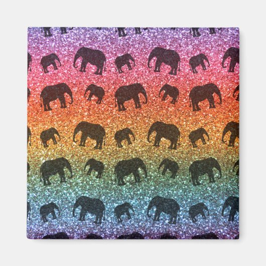 Helles Regenbogen-Elefantenmuster Glitzer Magnet (Vorne)