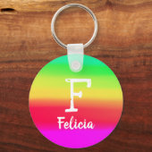 Helles Regenbogen Ombre Color Gradient Monogram Na Schlüsselanhänger (Vorderseite)